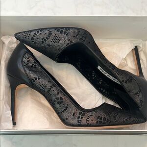 Manolo Blahnik Black Lace and Mesh Heels